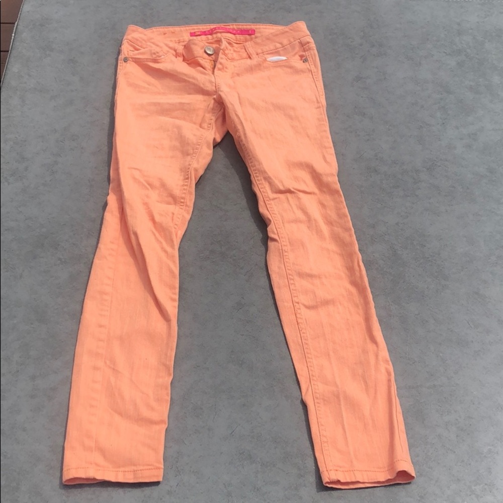 Tinseltown denim couture peach skinny jean, size 1